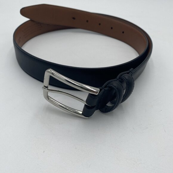 Nordstrom Mens Black Leather Belt 36 Silver Buckle 1 1/4" Wide CA57963